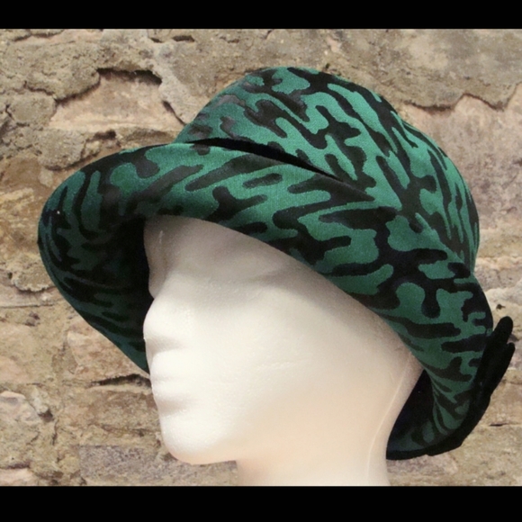 1950\'s 1960\'s SATEEN JACQUARD HAT vintage green black main image 4
